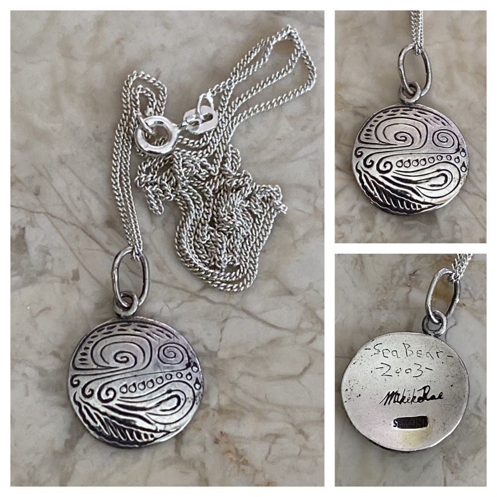 2003 Sterling Silver Signed First Nations Handcrafted Sea Bear Pendant Necklace